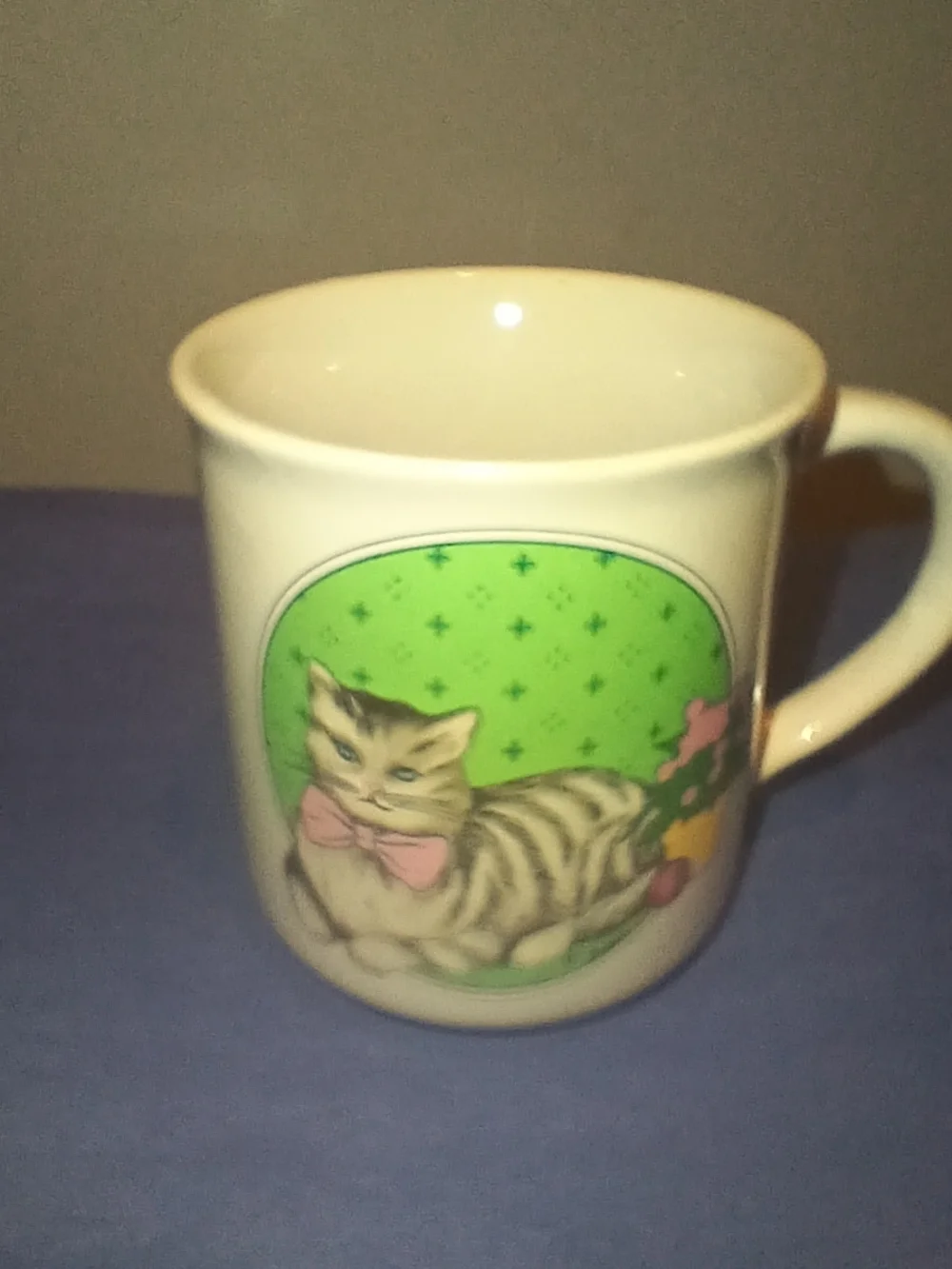 Vintage 1985 Chadwick Miller Cat Mug - Pink Bowtie Tabby - Spring Theme